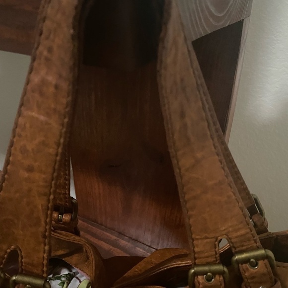 Kooba Cognac Pebble Leather Whipstitch Distressed Buckle Slouchy Large Hobo Bag - Picture 10 of 16